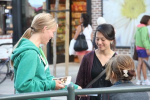 Anna (left), sharing her faith at 3rd Street Promenade in Santa Monica last summer